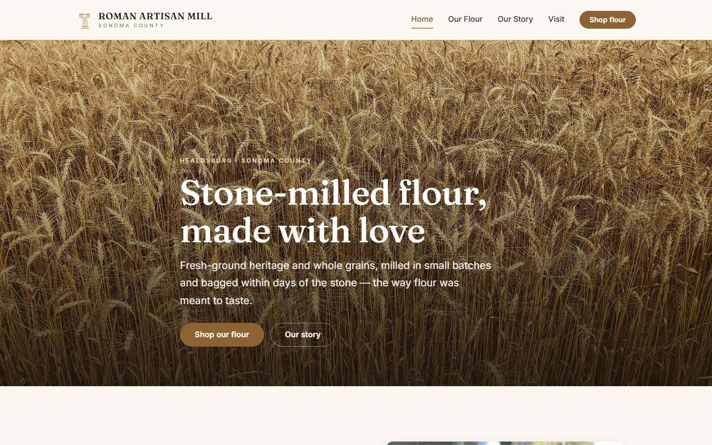 Roman Artisan Mill — stone-milled flour — Food & E-commerce